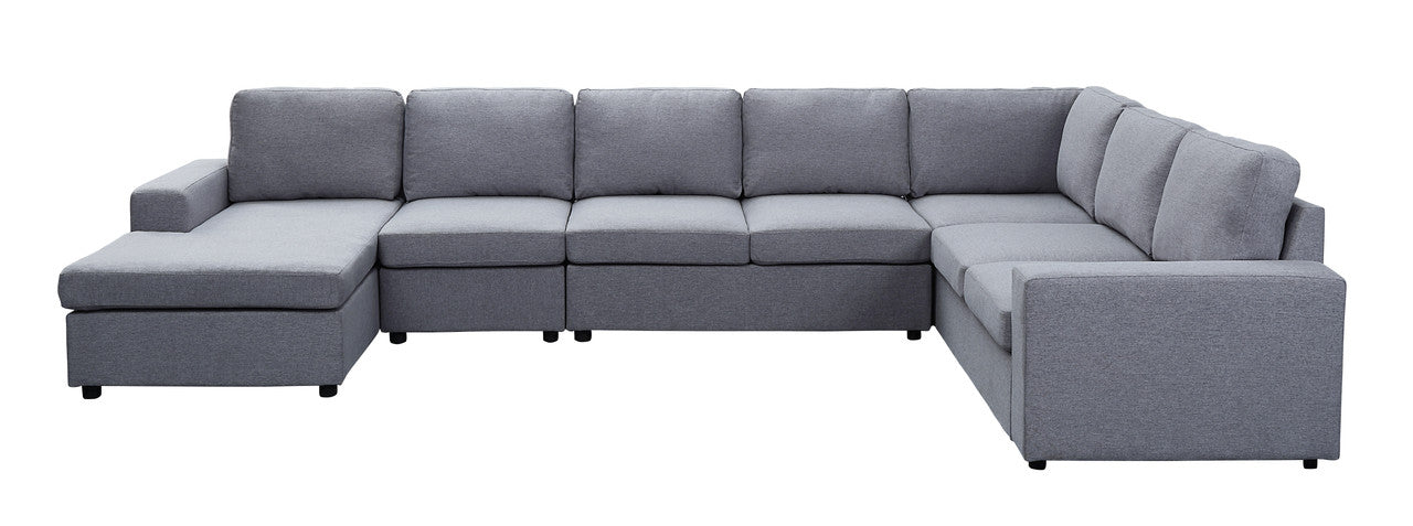 Hayden 146.5" Light Gray Linen 7 Seat Reversible Modular Sectional Sofa Chaise Light Gray Linen
