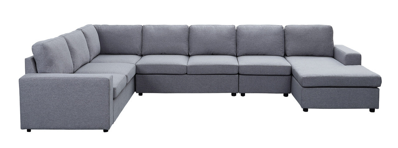 Hayden 146.5" Light Gray Linen 7 Seat Reversible Modular Sectional Sofa Chaise Light Gray Linen