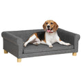 Pawhut Modern Dog Couch Bed, Pet Sofa For Medium To Large Dogs Or Cats, Elevated Pet Couch Sleeping Bed With Removable Seat Cushion, Dark Gray Dark Gray Wood