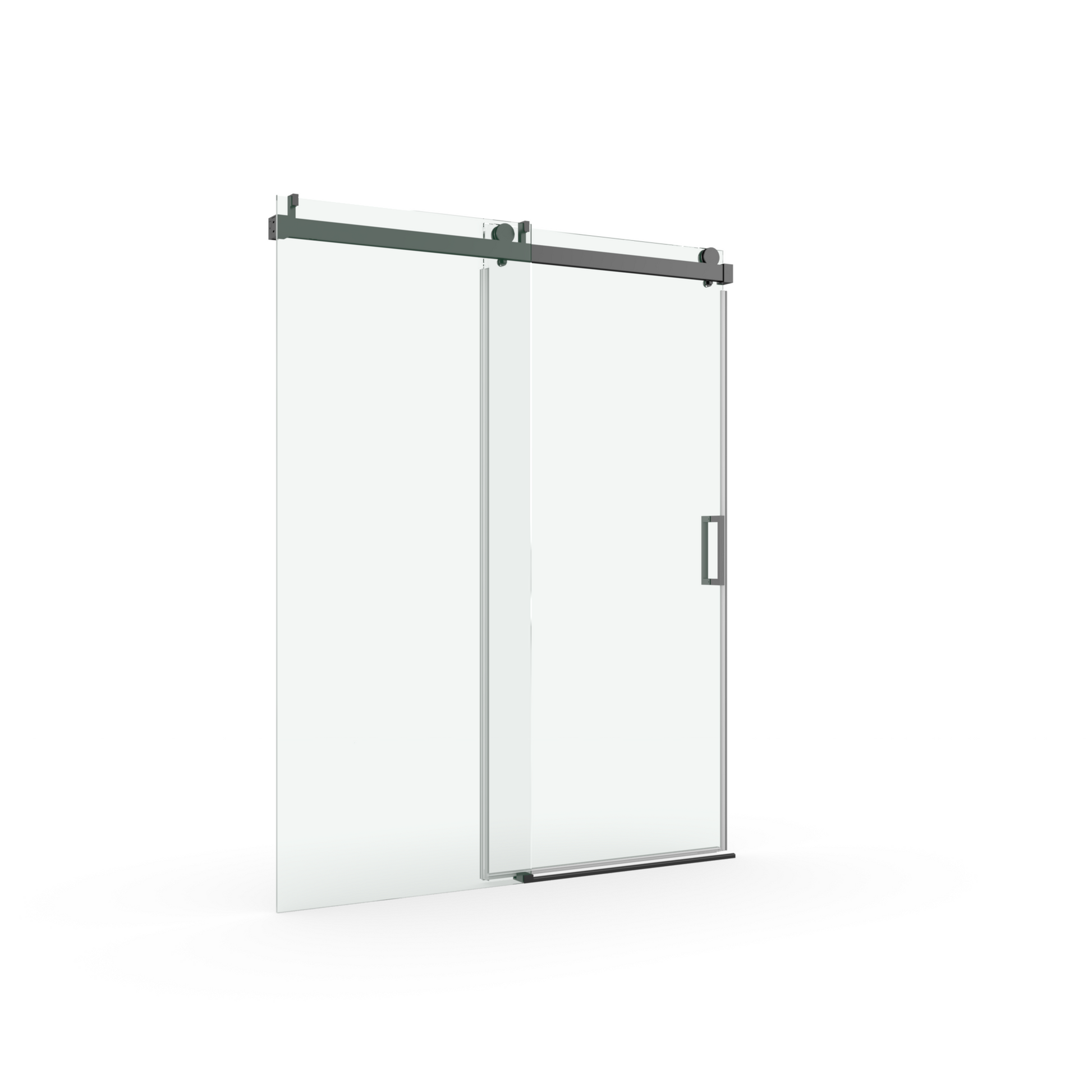 56" 60" W x 76" H Frameless Soft closing Single matte black-bathroom-tempered glass