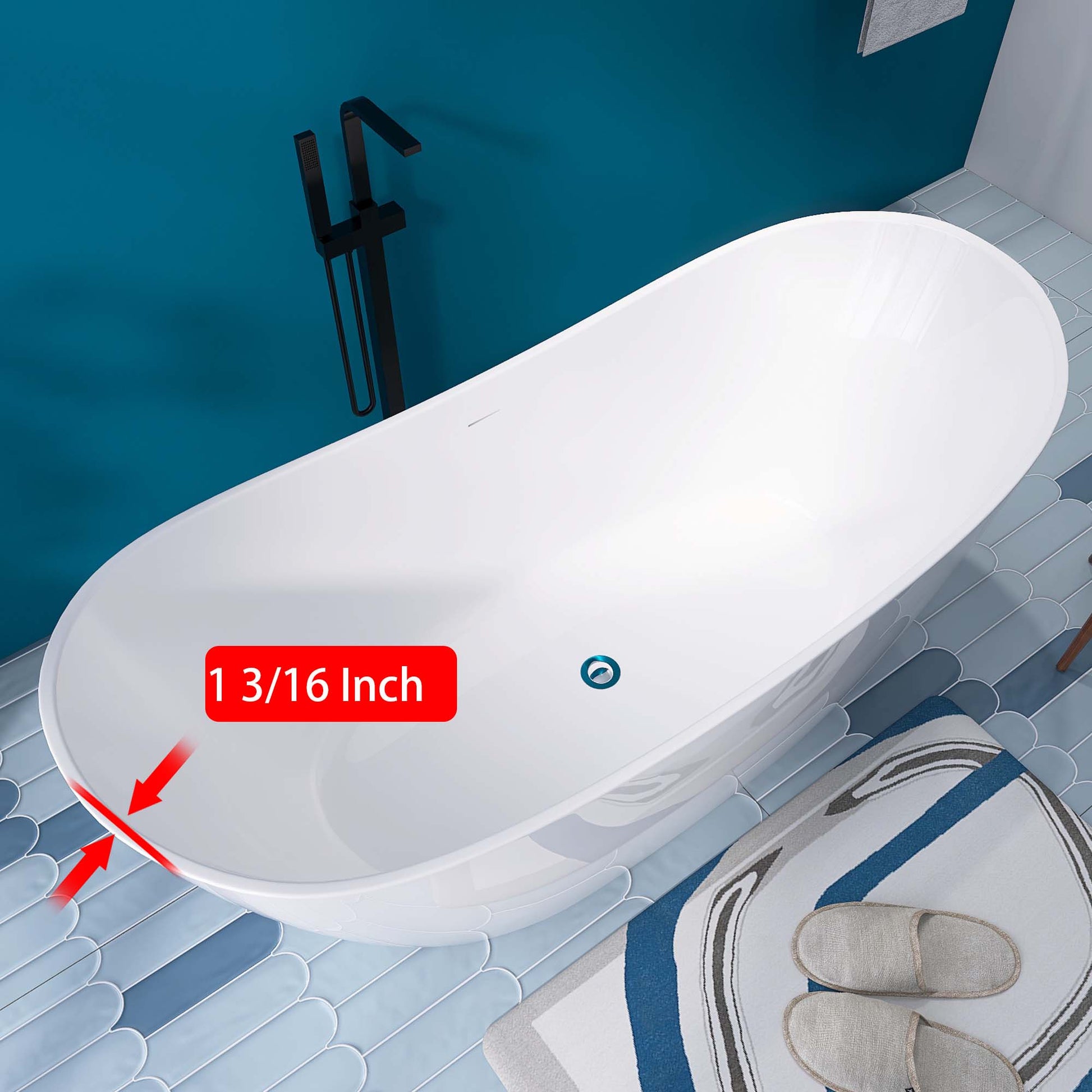 68" Acrylic Free Standing Tub Classic Oval Shape Soaking Tub, Adjustable Freestanding Bathtub With Integrated Slotted Overflow And Chrome Pop Up Drain Anti Clogging Gloss White Gloss White Oval Bathroom Freestanding Tubs Polished 61 69 In Modern Soaking