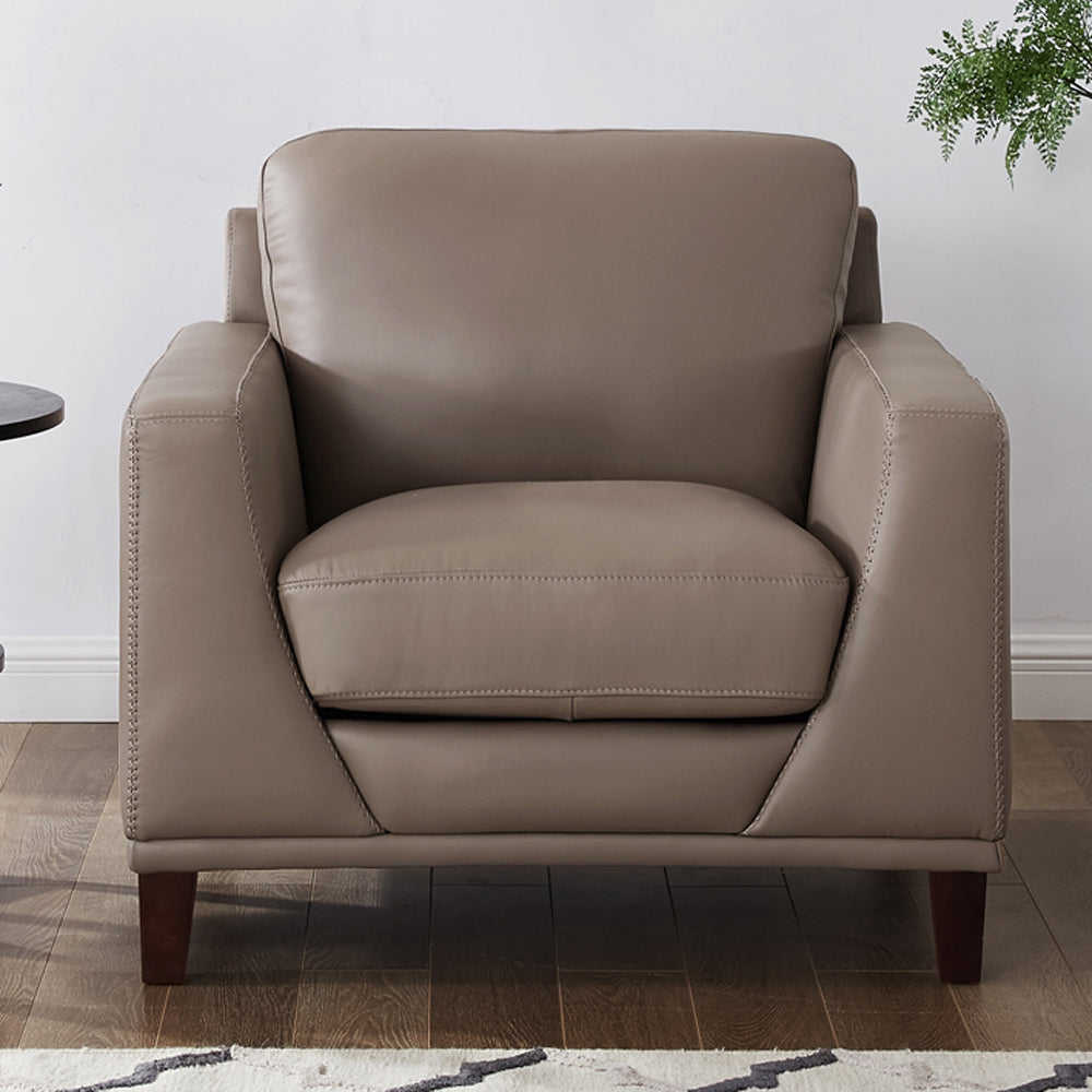 Soma Leather Chair Taupe Primary Living Space Mid Century Modern Eucalyptus Down Filling Genuine Leather