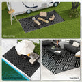 Outsunny Reversible Outdoor Rug, 9' X 18' Waterproof Plastic Straw Floor Mat, Portable Rv Camping Carpet With Carry Bag, Large Floor Mat For Backyard, Deck, Picnic, Beach, Black & Gray Geometric Multicolor Polypropylene
