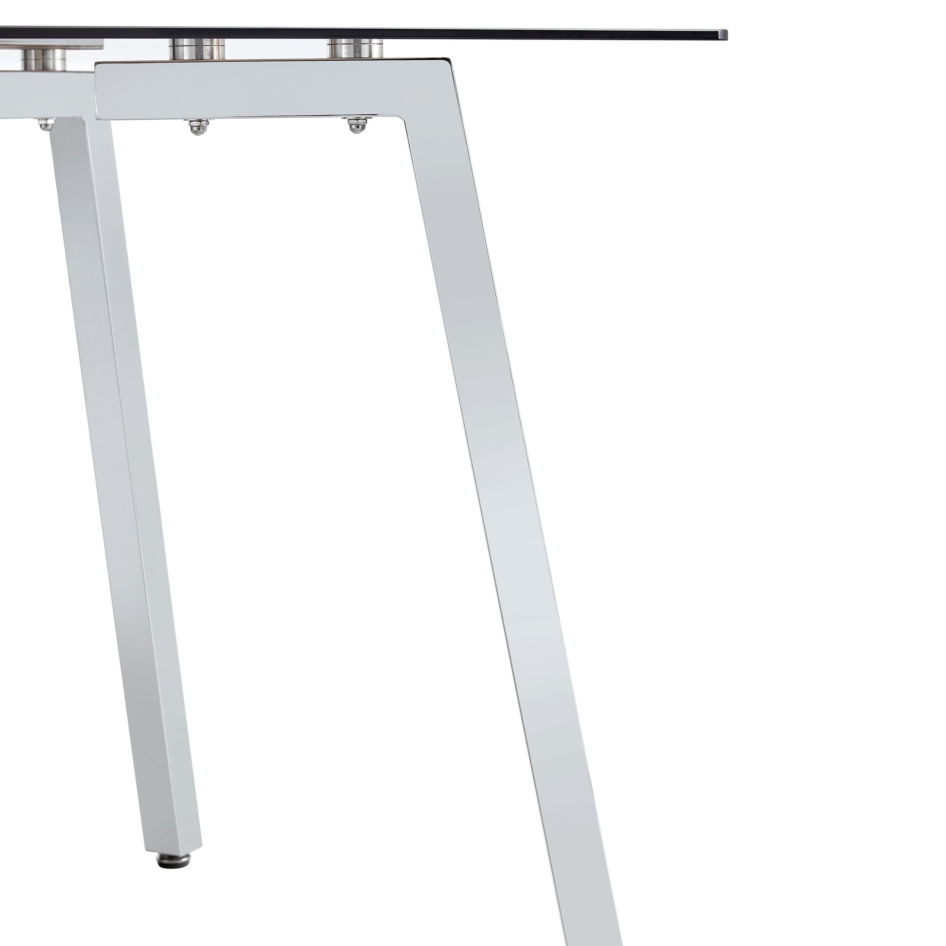 1 Table And 4 Chairs, Brown Tempered Glass Tabletop And Silver Metal Legs, Modern Minimalist Style Rectangular Glass Dining Table, Paired With 4 Modern Silver Metal Leg Chairs. 1123C 1162 Brown Seats 4 Glass