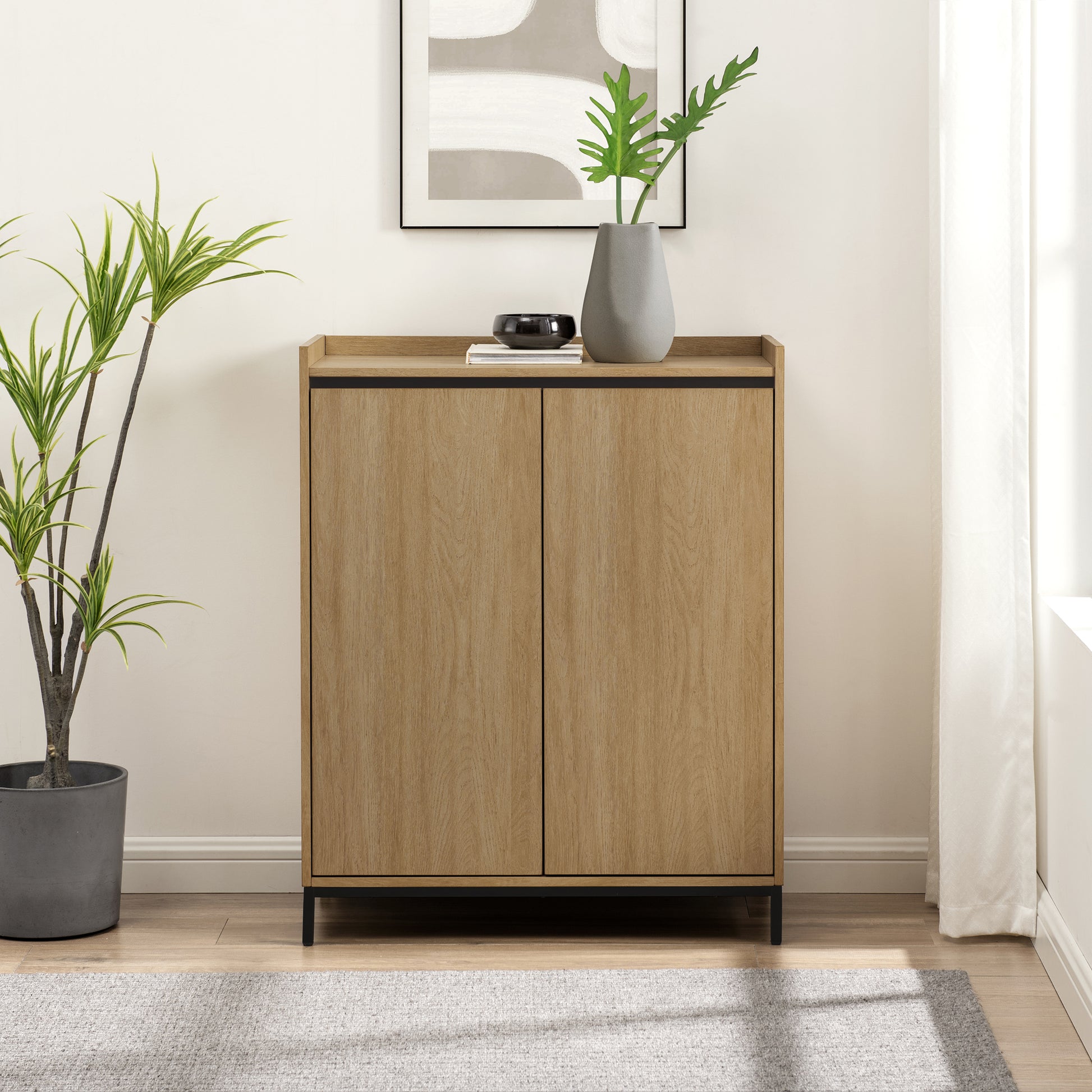 Contemporary Minimalist 2 Door Accent Cabinet Coastal Oak Light Brown Mdf Mdf