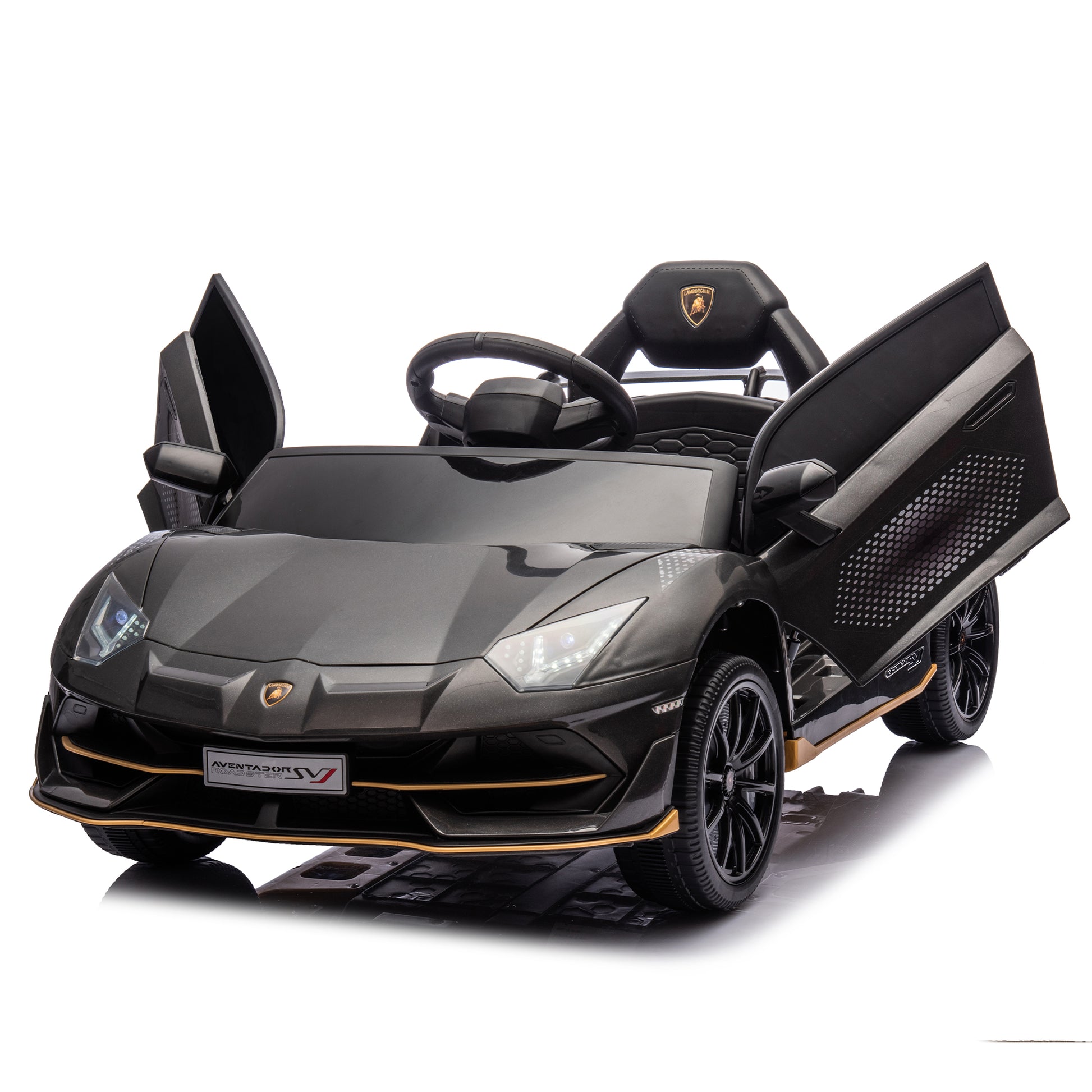 12V Kids Ride On Car W Parents Remote Control,Licensed Lamborghini Aventador Xago,Hydraulic Pressure Door,Slow Start,Early Education,Bluetooth,Adjustable Volume,Mp3,Usb,Led Lights For Kids Aged 2 4. Black 50 99 Lbs Polypropylene