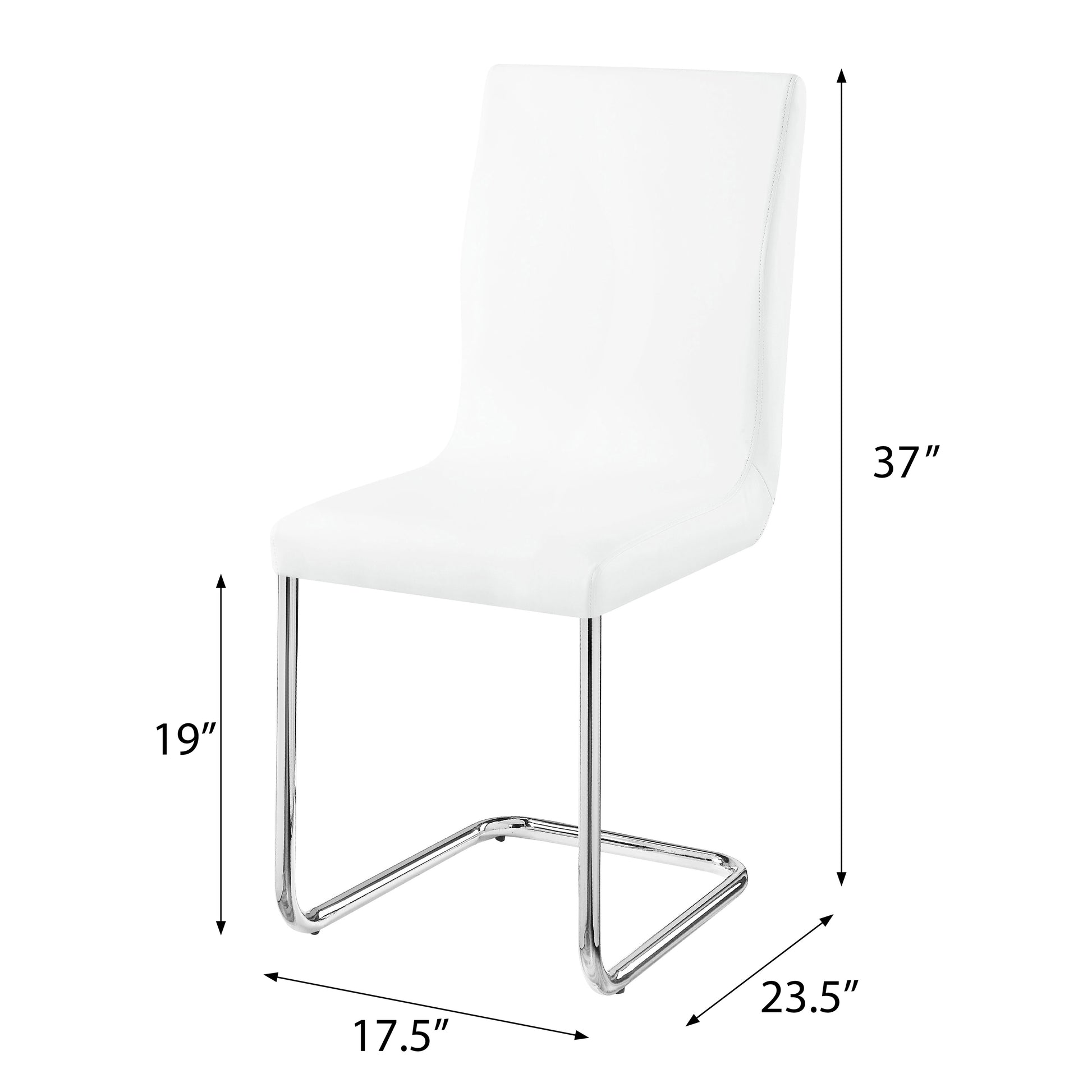 White And Chrome Side Chairs With Metal Sled Base Set Of 2 Solid White Silver Dining Room Foam Rectangular Modern Side Chair Solid Back Set Of 2 Faux Leather