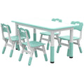 Qaba Kids Table And Chair Set, 5 Piece Toddler Table And Chair Set With 4 Chairs Adjustable Height, For Snack Time, Homeschooling Aged 1.5 5 Years Old, Green Green Plastic