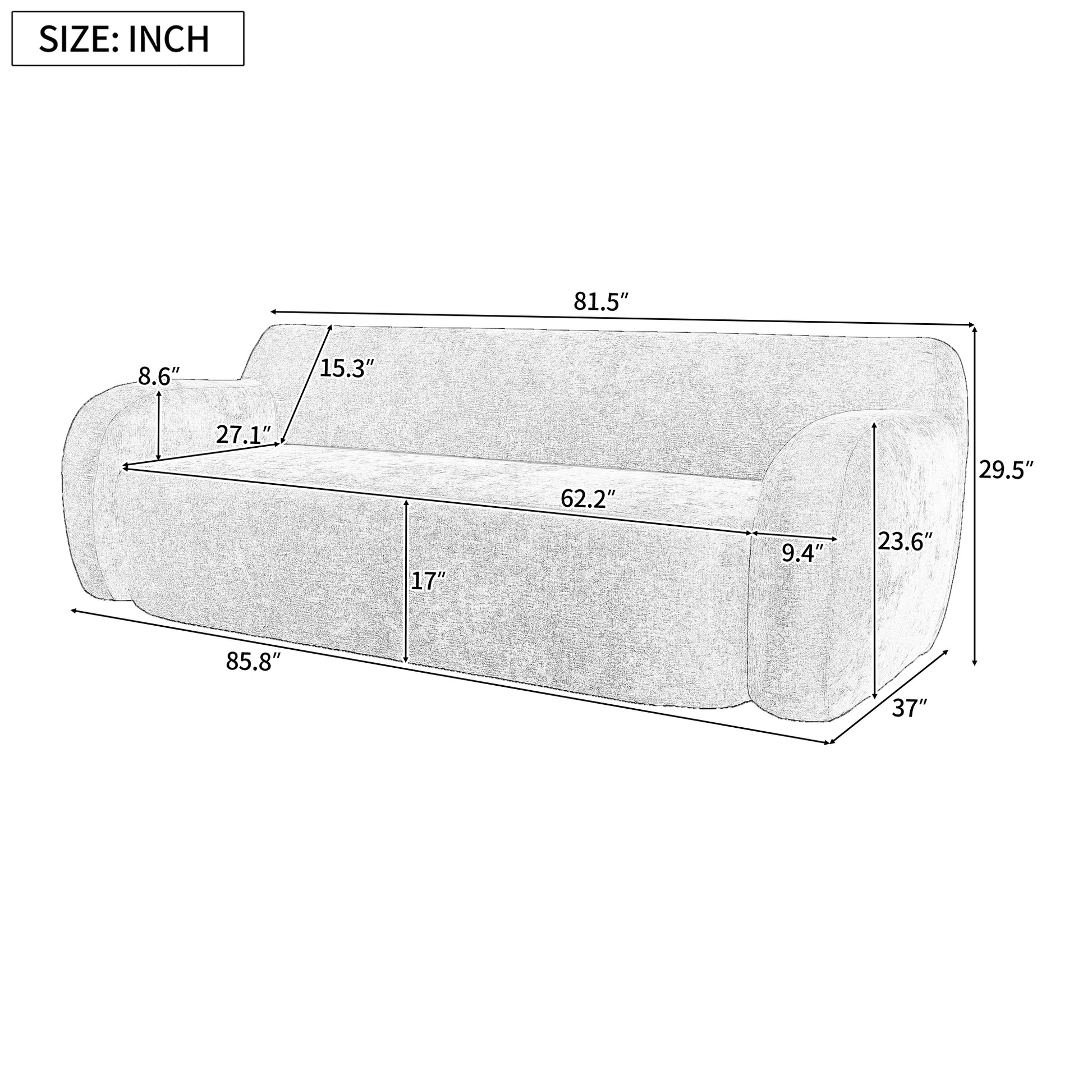 81.5'' Minimalist Curved Upholstered Sofa, 3 Seat Modular Casual Sofa For Living Room, Bedroom, And Apartments Gray Polyester 3 Seat
