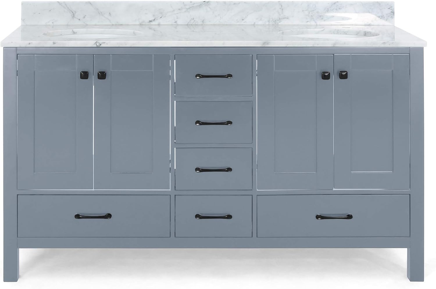 73'' Bathroom Vanity With Marble Top & Double Ceramic Sinks, 4 Doors, 6 Drawers, Grey Grey Plywood