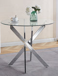 Dining Table With Cross Metal Leg And Tempered Glass,Modern Space Saving Kitchen Table For Living Room,Chrome Legs Chrome Glass Metal