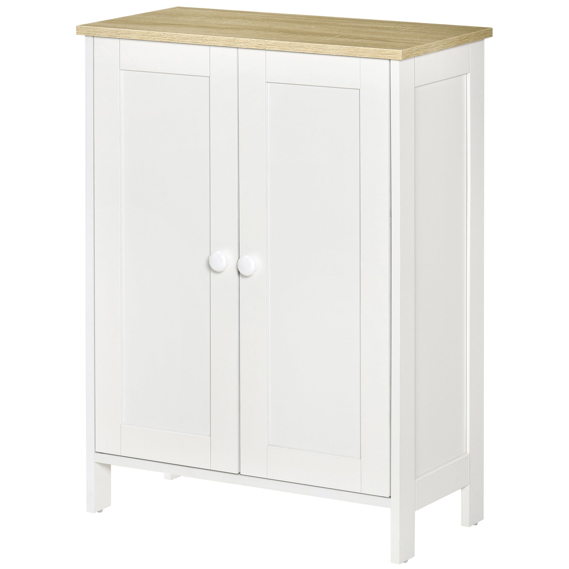 Homcom Storage Cabinet, Double Door Cupboard With 2 Adjustable Shelves, For Living Room, Bedroom, Or Hallway, White White Particle Board