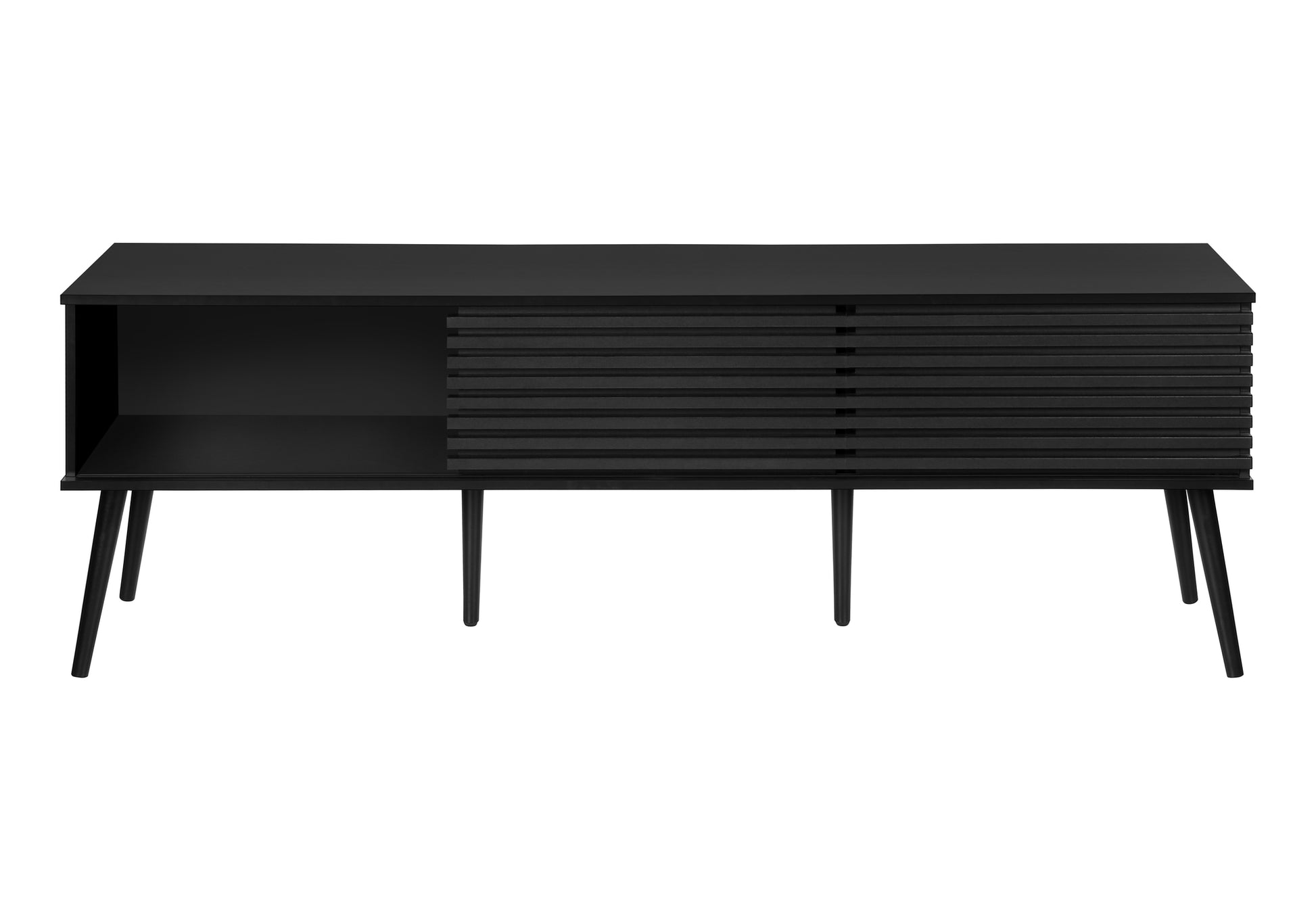 Tv Stand, 72 Inch, Media Entertainment Center, Storage Cabinet, Console, Storage Shelves, Bedroom, Living Room, Black Laminate, Contemporary, Modern Black 70 79 Inches Solid Wood Mdf