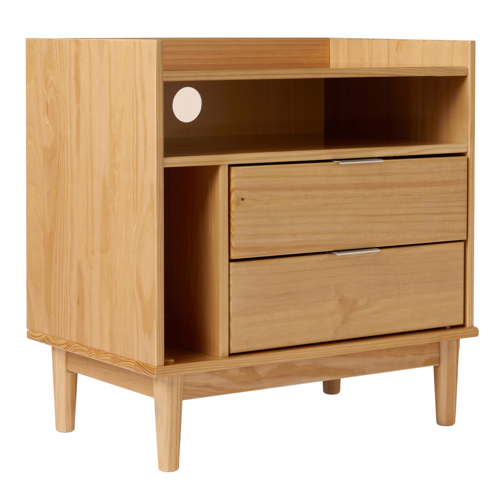 Mid Century Modern Solid Wood 2 Drawer Gallery Nightstand Natural Pine Natural Wood Mdf Pine