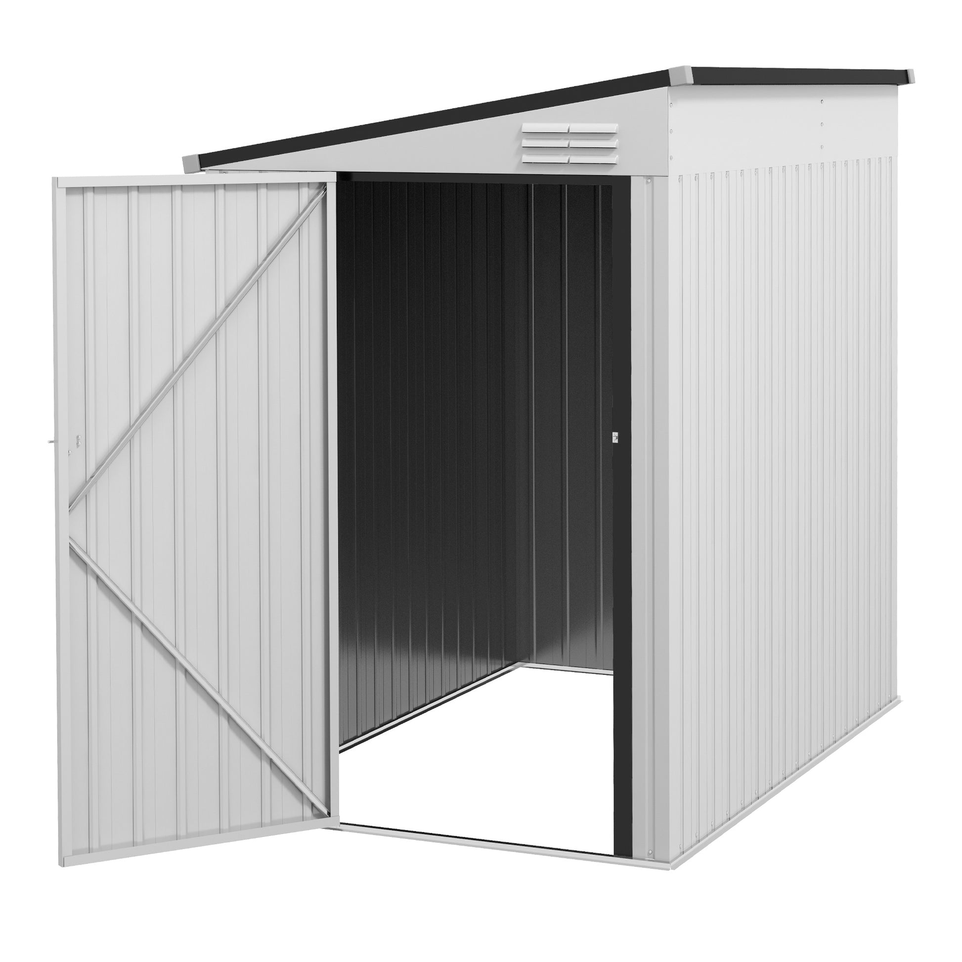 Outsunny 4' X 6' Metal Outdoor Storage Shed, Lean To Storage Shed, Garden Tool Storage House With Lockable Door And 2 Air Vents For Backyard, Patio, Lawn, White White Steel