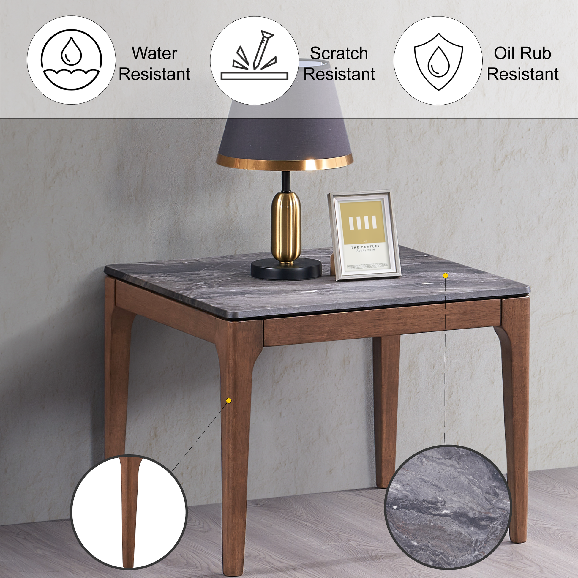 Bevis End Table, Engineered Stone & Walnut Finish Lv02646 Walnut Wood