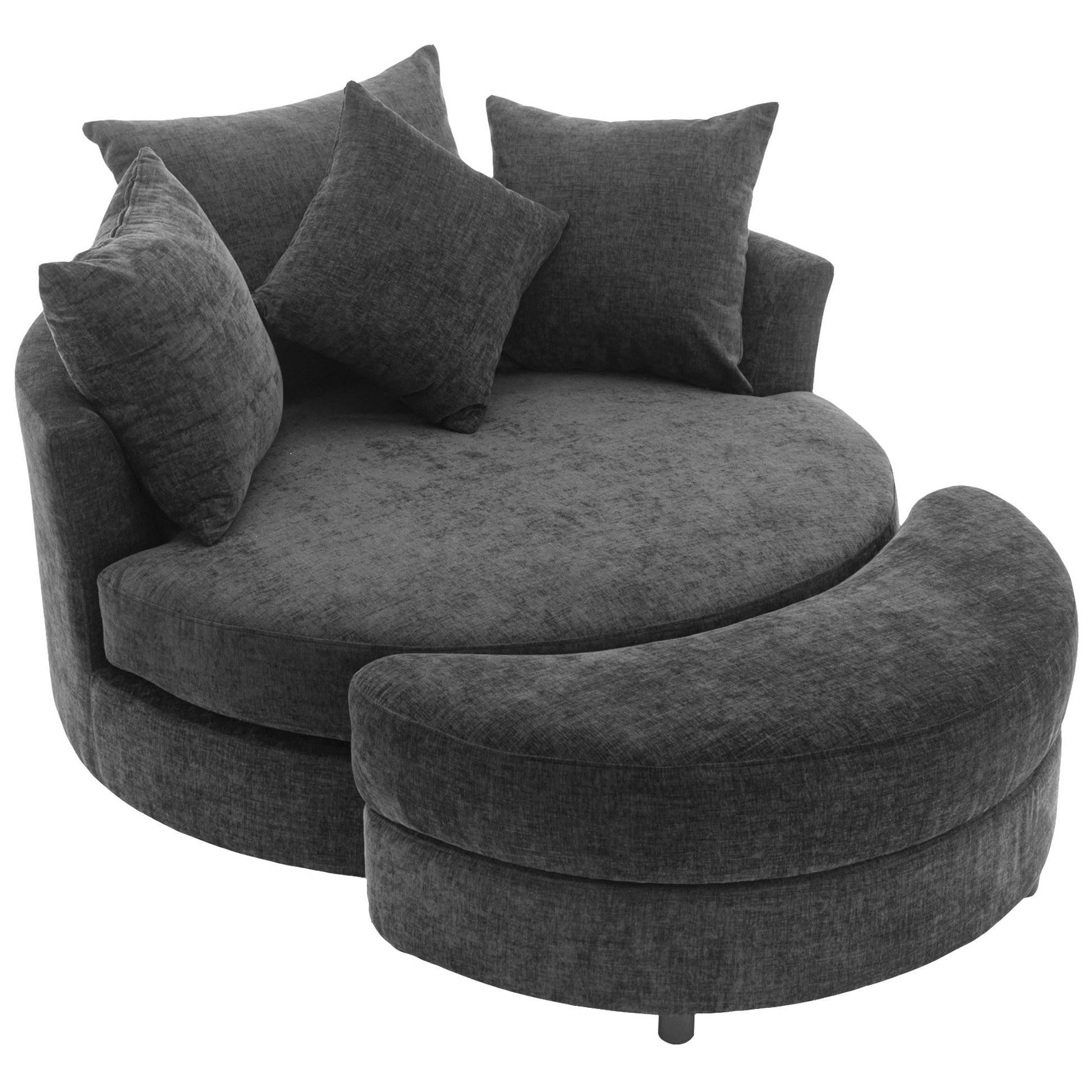 Orisfur. 360 Swivel Accent Barrel Chair With Storage Ottoman & 4 Pillows, Modern Chenille Leisure Chair Round Accent For Living Room, Gray Gray Foam Chenille