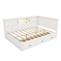 L Shaped Bed Frame With Drawer And And Bookcase,Corner Bed Wooden Captain Bed With Led Downlight And Usb Port For Small Room,Bedroom, Guest Room, Full Size, White Box Spring Not Required Full White Wood Bedroom Mid Century Modern,Modern Pine Bed Frame