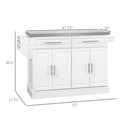 Homcom Rolling Kitchen Island With Storage, Portable Kitchen Cart With Stainless Steel Top, 2 Drawers, Spice, Knife And Towel Rack And Cabinets, White White Mdf