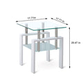 2 Pieces White Tempered Clear Glass End Table, 2 Layers Small Table With Storage, Living Room Side Table Clear Tempered Glass