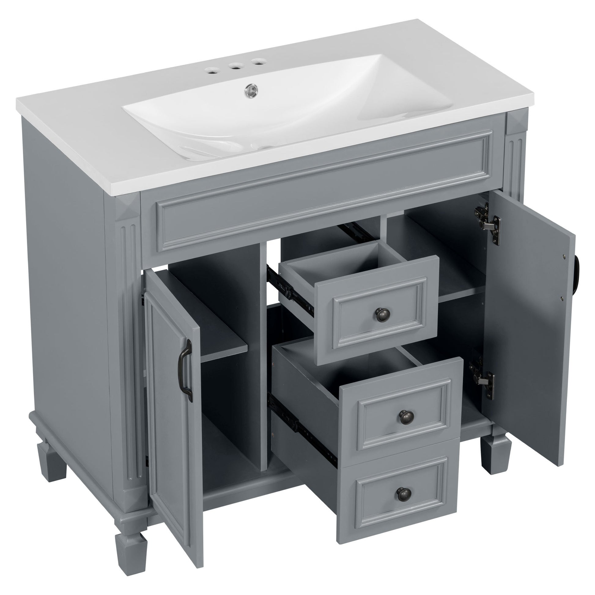 36'' Bathroom Vanity With Top Sink, Modern Bathroom Storage Cabinet With 2 Soft Closing Doors And 2 Drawers, Single Sink Bathroom Vanity Grey Bathroom Mdf