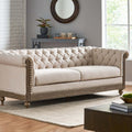 Mirod Comfy 3 Seat Sofa With Wooden Legs, Retro Style For Living Room And Study Beige Polyester 3 Seat