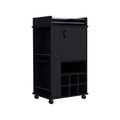 Fargo Bar Cart With Cabinet, 6 Built In Wine Rack And Casters Black Primary Living Space Modern Particle Board Open Storage Engineered Wood