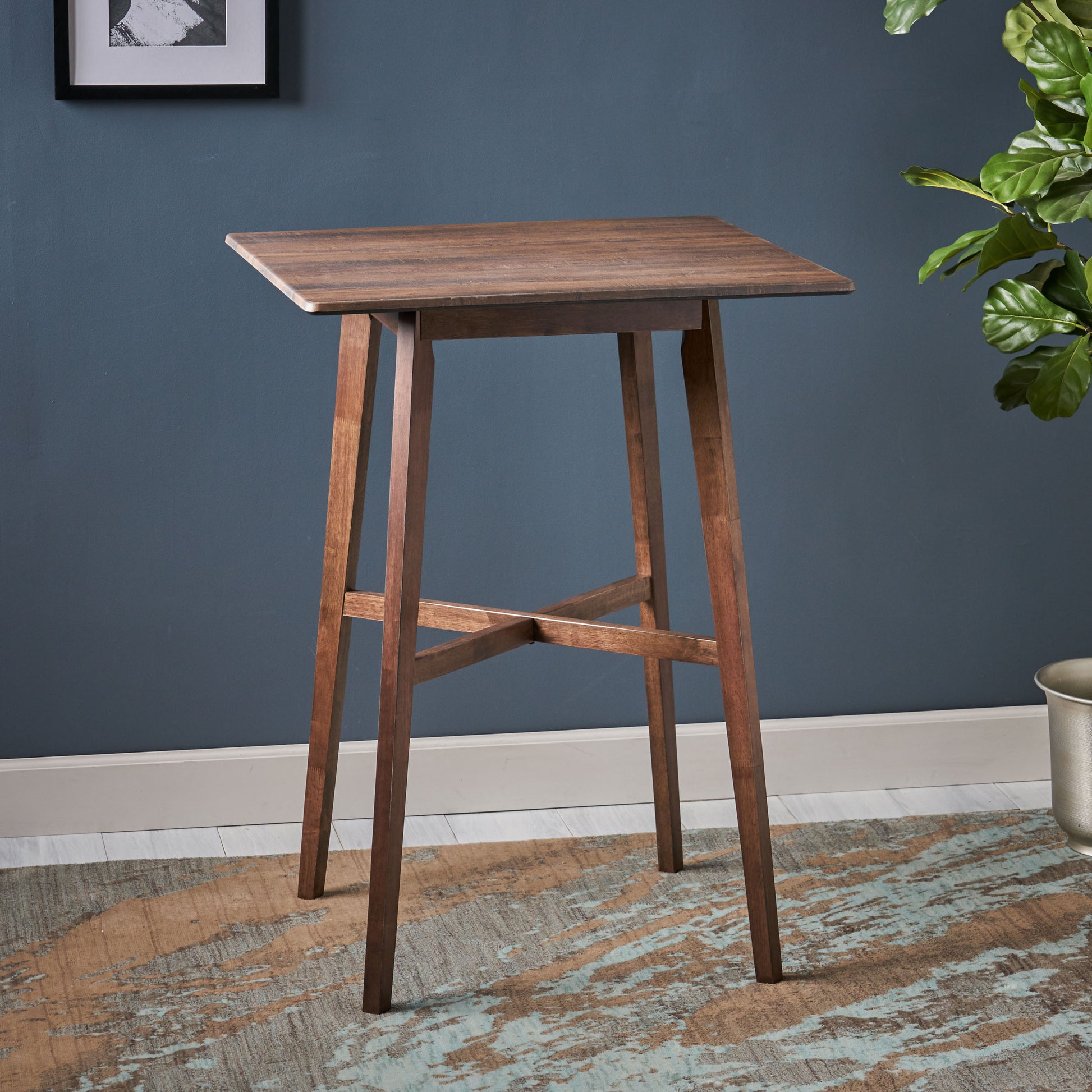 Modern Bar Height 42" Dining Table, Rubberwood Legs And Laminate Table Top, Walnut Finish, Black Walnut Mdf