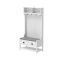 3 In 1 Hallway Hall Tree With 2 Storage Drawer And 4 Coat Rack, Wooden Entryway Shoe Rack Bench With Padded Seat Cushion, Mudroom Bench With Top Storage Shelf Cushioned White Primary Living Space