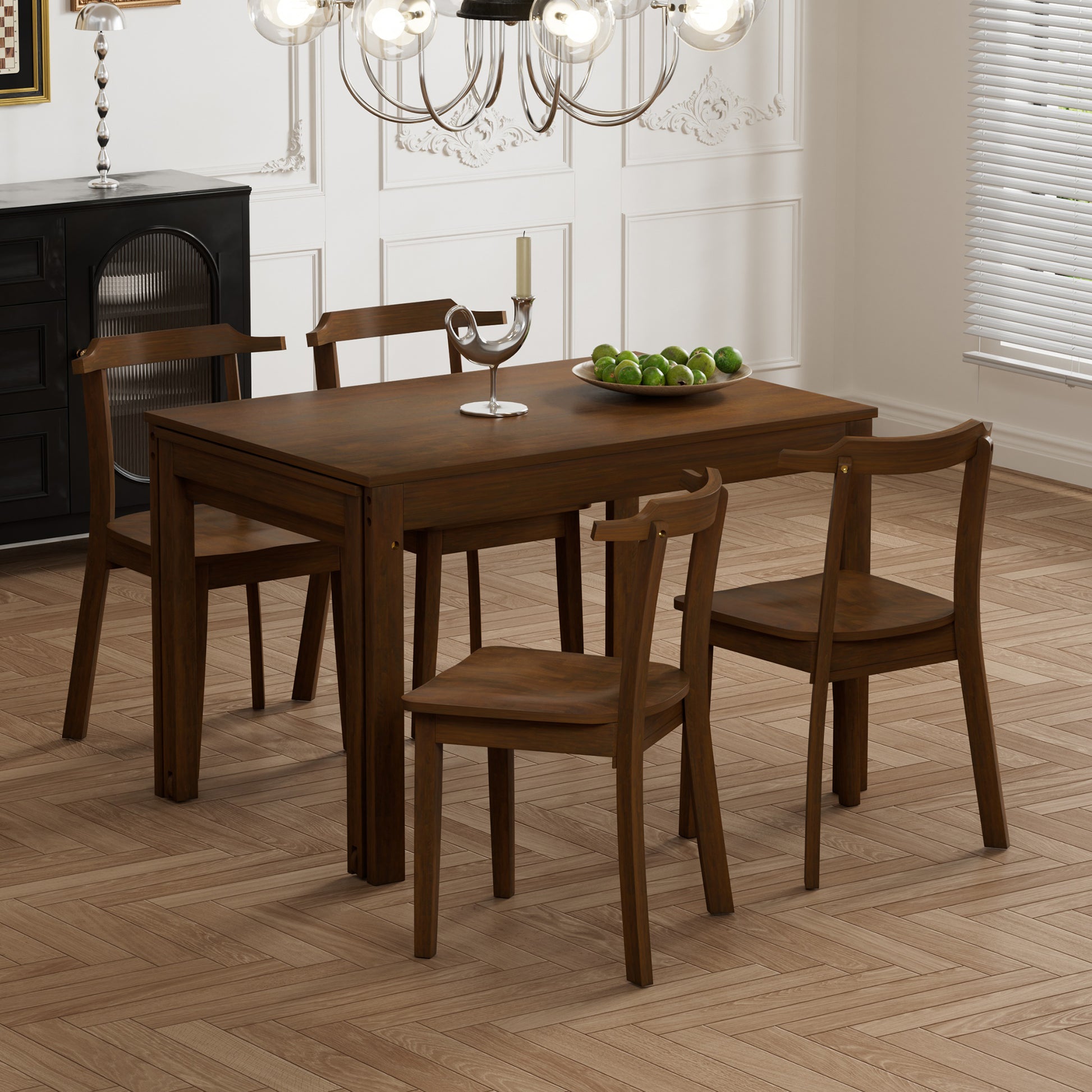 Farmhouse 65" 5 Piece Extendable Dining Table Set With Wheels Kitchen Table Set With 17.7" Pull Out Side Table And Dining Chairs For Small Places, Brown Wood Wood Brown Solid Back Wood Dining Room Solid Wood Rubberwood Rectangular Rectangular Dining