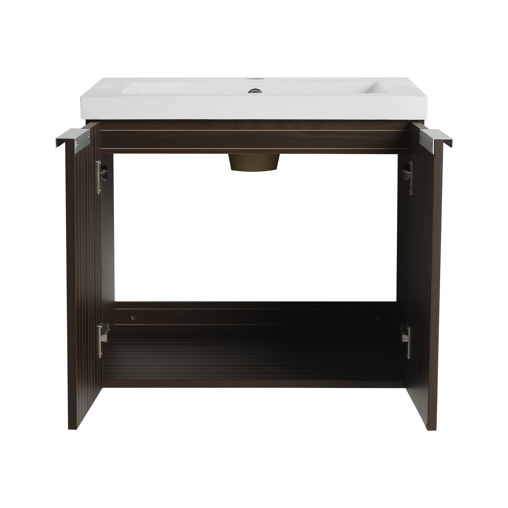 24 Inch Bathroom Cabinet With Resin Sink,Soft Close Doors,Float Mounting Design, For Small Bathroom Silver Brown Stripe Bathroom Modern Plywood Plywood