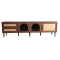 Rattan Tv Stand With 3 Cabinets & 2 Drawers, Rattan Inspired Media Console Table For Tvs Up To 80'', Led Light Entertainment Center, Tv Cabinet For Living Room, Bedroom, Home Theatre Dark Brown