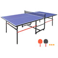 8Ft Mid Size Table Tennis Table Foldable & Portable Ping Pong Table Set For Indoor & Outdoor Games With Net, 2 Table Tennis Paddles And 3 Balls Blue Mdf