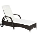 Outsunny Wicker Outdoor Chaise Lounge, 5 Level Adjustable Backrest Pe Rattan Pool Lounge Chair With Wheels, Cushion & Headrest, Brown And Cream White Brown Rattan