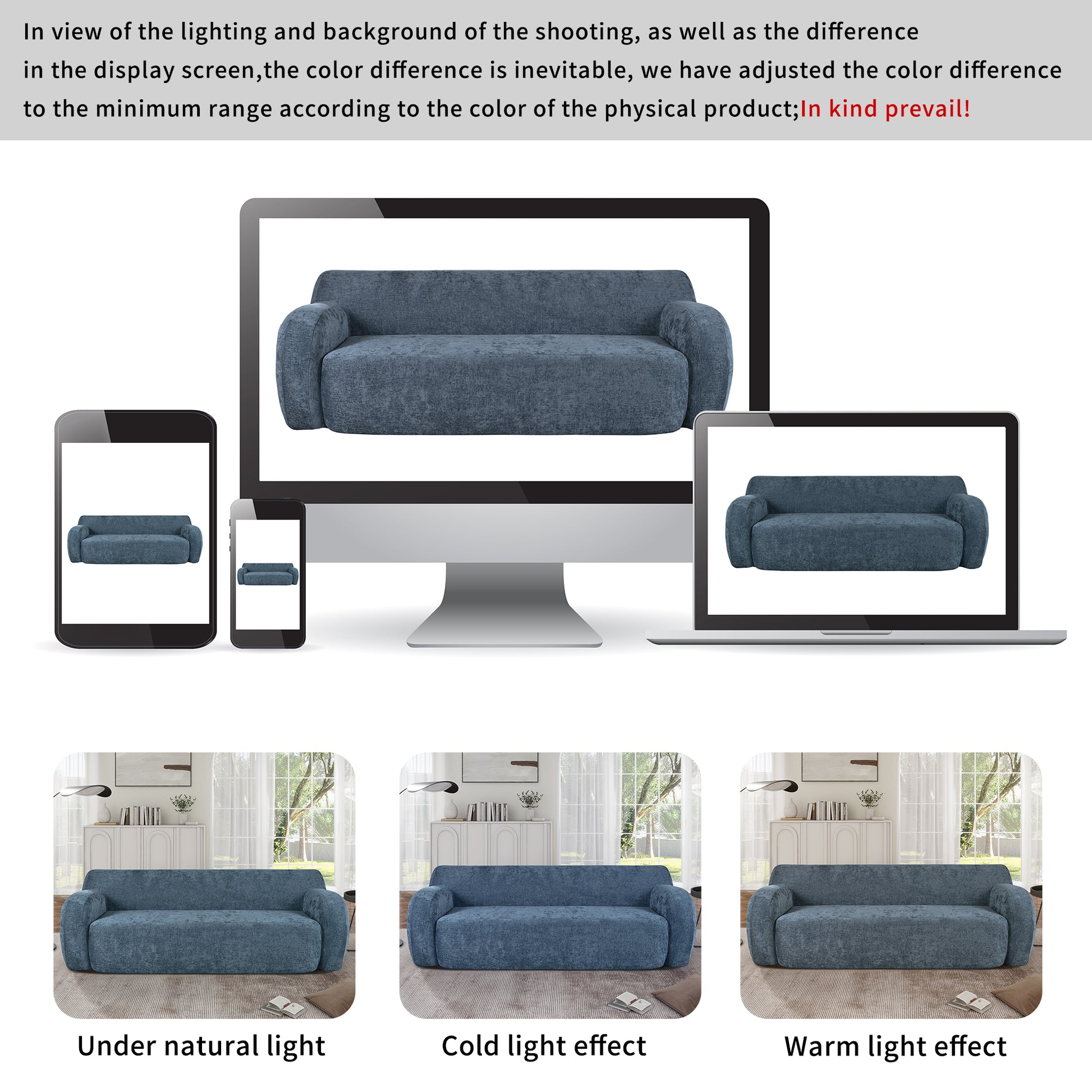 81.5'' Minimalist Curved Upholstered Sofa, 3 Seat Modular Casual Sofa For Living Room, Bedroom, And Apartments Dark Blue Polyester 3 Seat