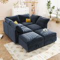 Mirod Versatile 6 Piece Modular Sofa Bed With Storage,Stylish Faux Double Layer Cushions,Comfortable & Durable Design,Perfect For Any Living Space Dark Blue Polyester 6 Seat