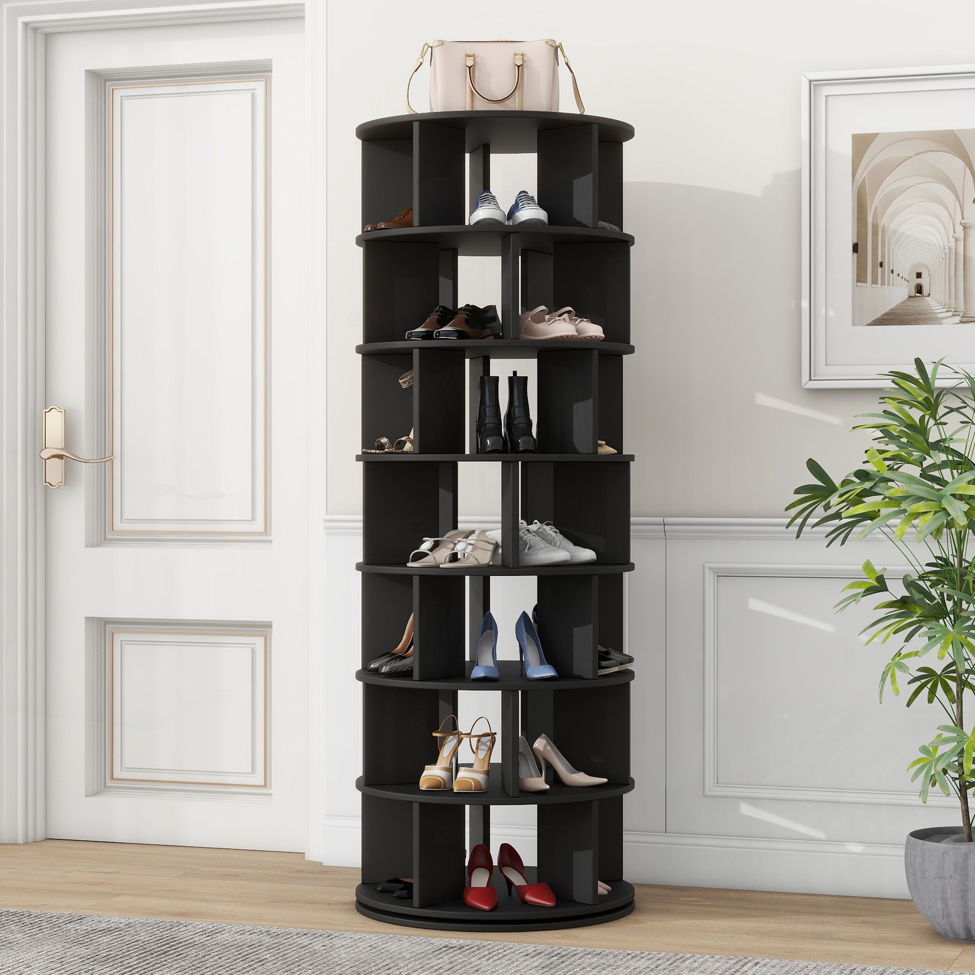 Rotating Shoe Rack Tower, Tier Spinning Shoe Shelf With Gri