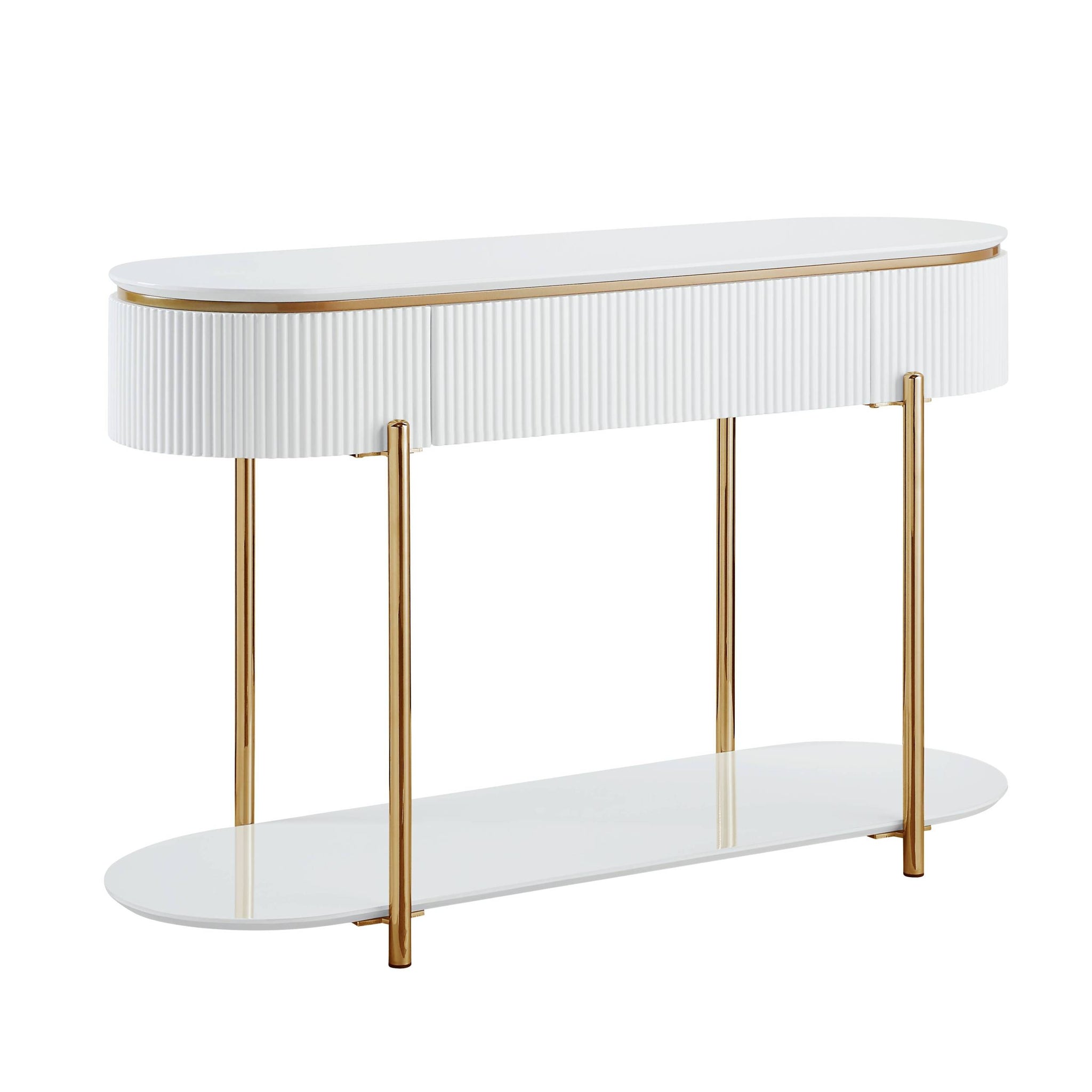 Daveigh Sofa Table, White High Gloss & Gold Finish Lv02466 White Gold Wood Metal