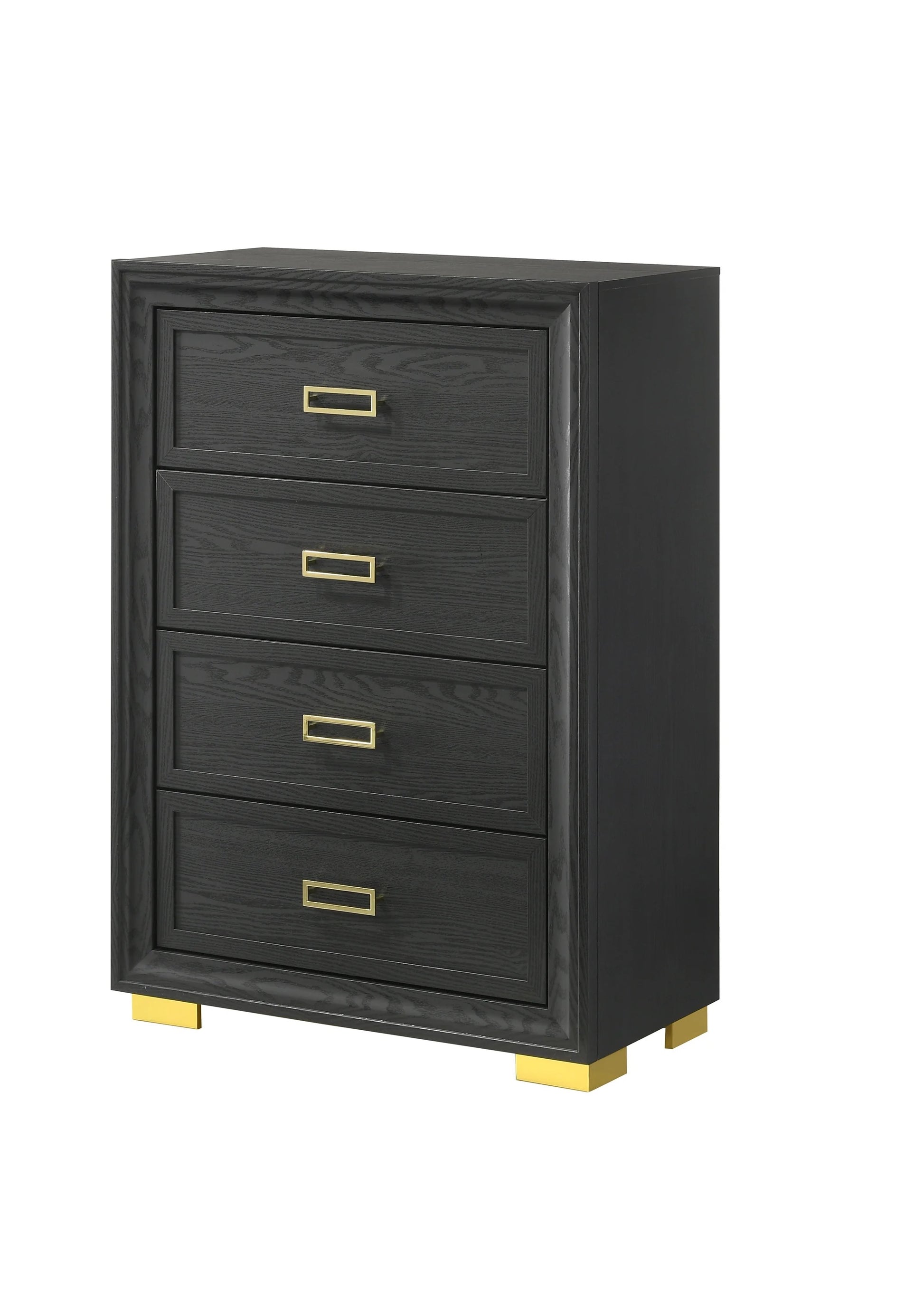 Glamorous 1Pc Modern Glam Style 4 Drawer Chest Dark Gray Gold Finish Gold Colored Hardware Bedroom Furniture Dark Gray Bedroom Modern Wood