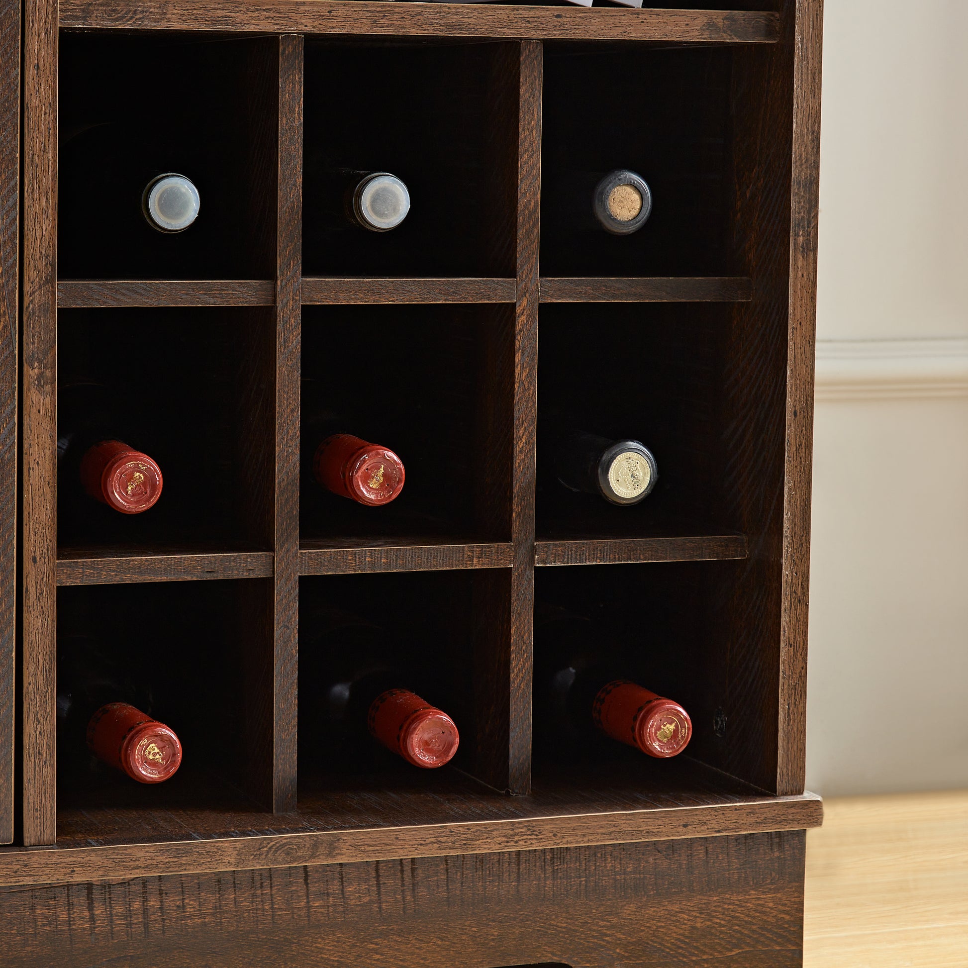 Wine Bar Cabinet For Liquor And Glasses, Farmhouse Coffee Bar, Cabinet With Wine Rack Barn Door Buffet Sideboard Cabinet With Drawer, Adjustable Storage Shelves, 31.5"*15.75"*31.5" Espresso Espresso