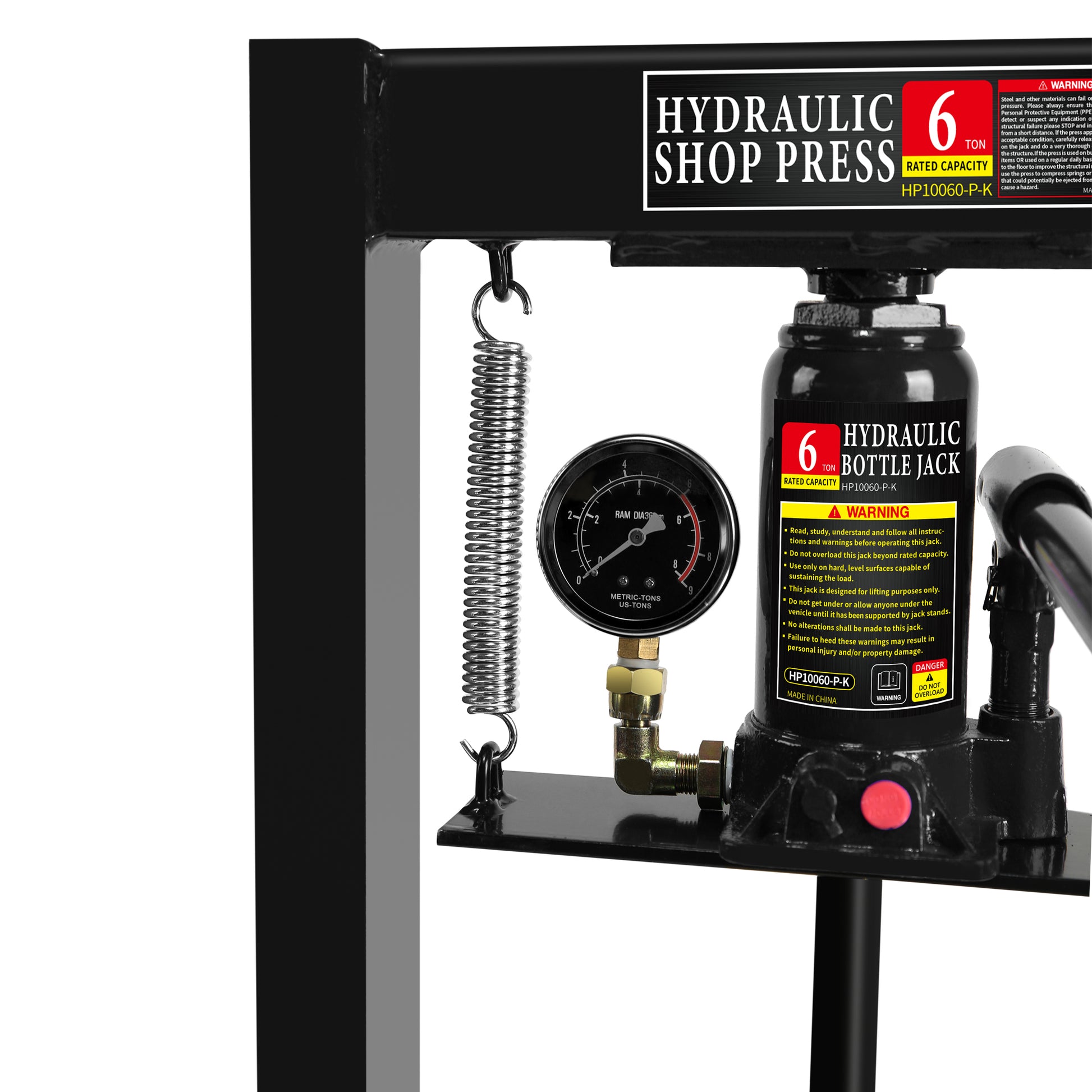 6 Ton Hydraulic Shop Floor Press, With Pressure Gauge Steel H Frame Shop Press With Steel Plates Adjustable Working Table, Black Black Steel