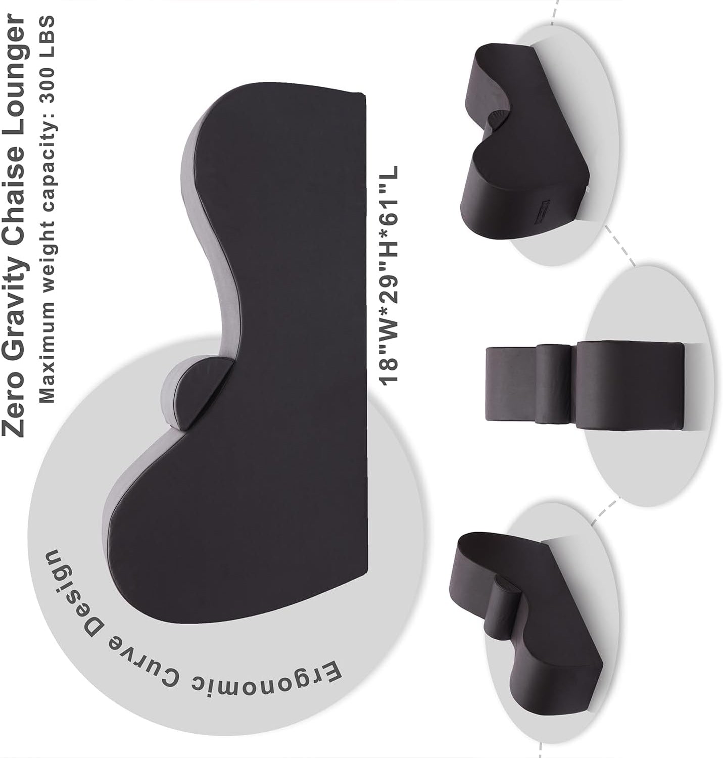 Yoga Chaise Lounge Chair For Stretching Relaxation Exercise, Ergonomic S Curved Chaise Lounge, Full High Density Foam Filled Yoga Chair For Indoor Living Room Bedroom Lounge, Black Easy Clean Full