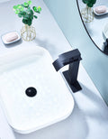 Waterfall Spout Bathroom Sink Single Handle Faucet With Pop Up Drain No Overflow Matte Black Stainless Steel