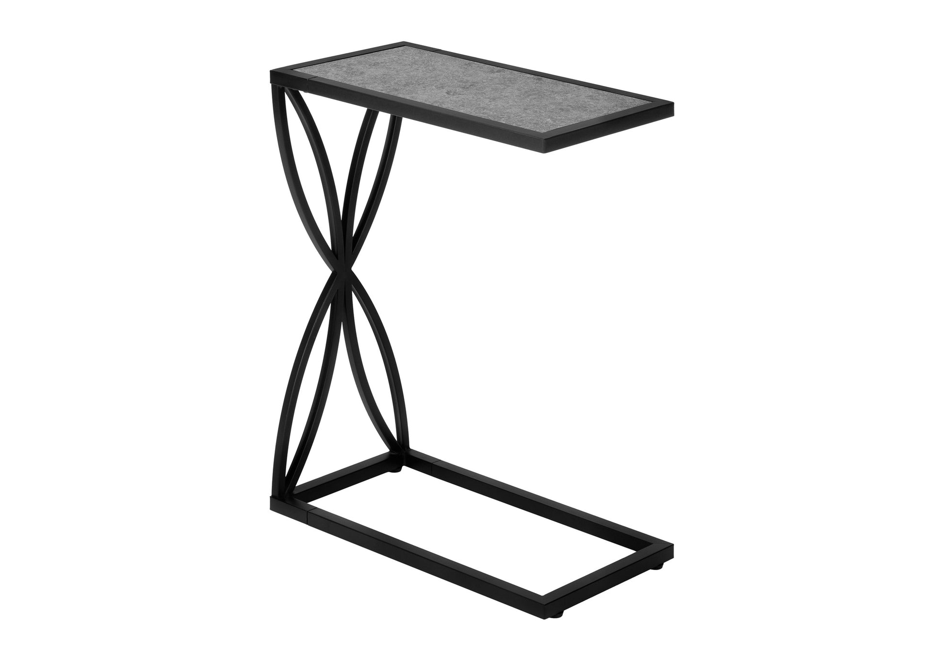 Accent Table, C Shaped, End, Side, Snack, Living Room, Bedroom, Grey Laminate, Black Metal, Contemporary, Modern Grey Metal