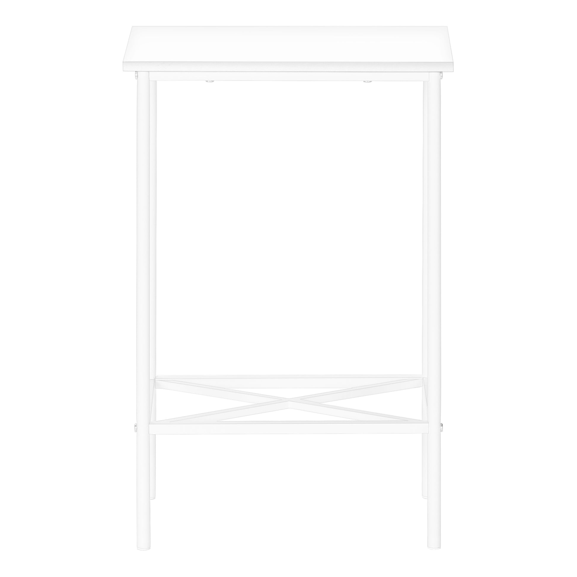 Accent Table, Side, End, Narrow, Small, 2 Tier, Living Room, Bedroom, White Laminate, White Metal, Contemporary, Modern White Particle Board