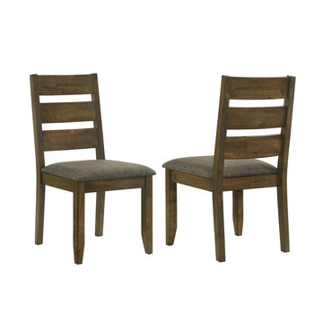 Set Of 2 Upholstered Seat Dining Chairs In Knotty Nutmeg Finish Solid Brown Dining Room Rectangular Dining Chairs Set Of 2 Fabric,Mdf