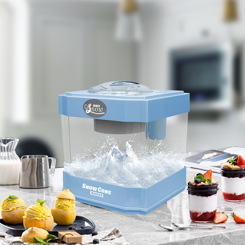 Snow Cone Maker, Tabletop Shaved Ice Machine For Slushies & Frozen Drinks, 2 Reusable Cups, Ice Scoop Blue Plastic