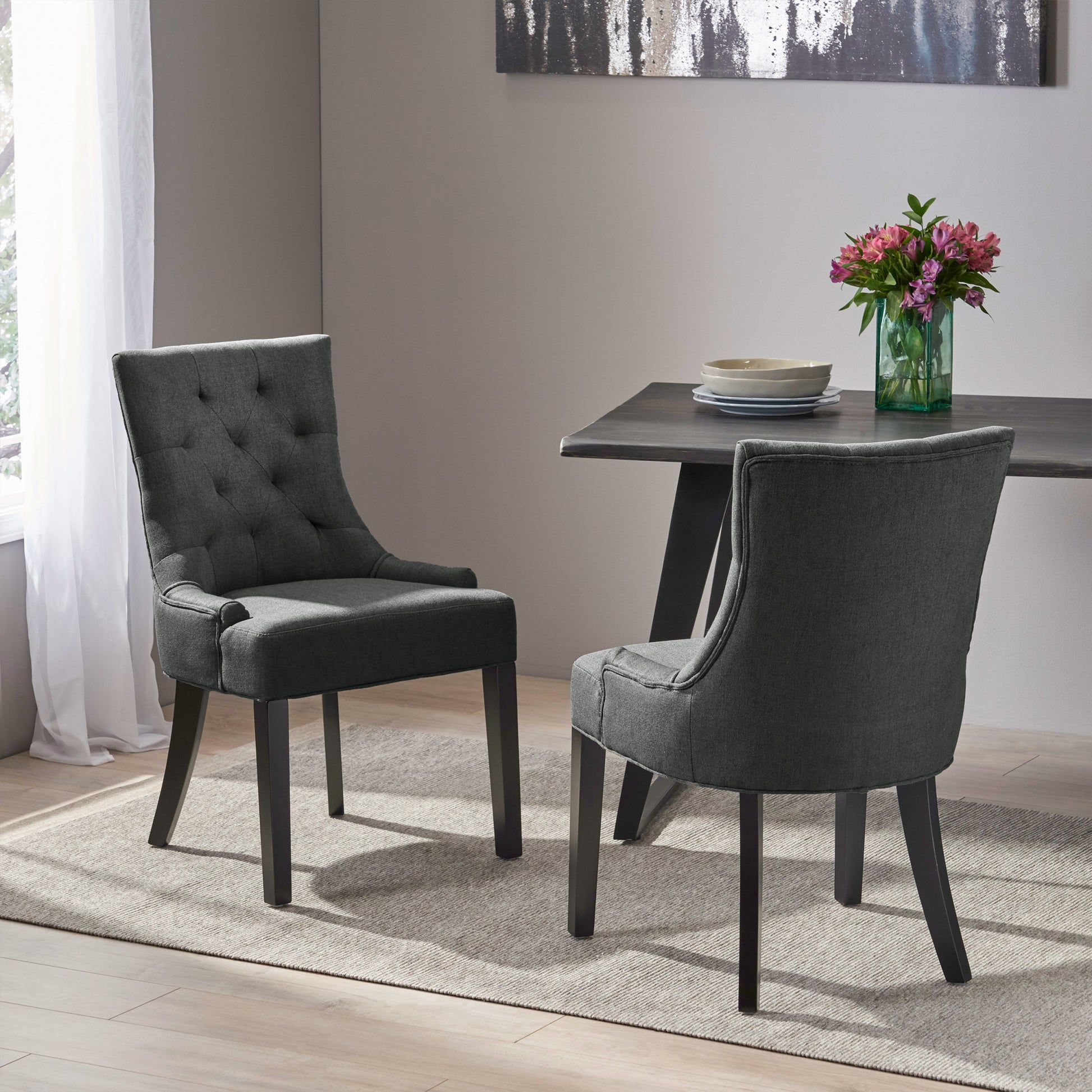 Cheney Dining Chair Kd Mp2 Set Of 2 Dark Gray Fabric