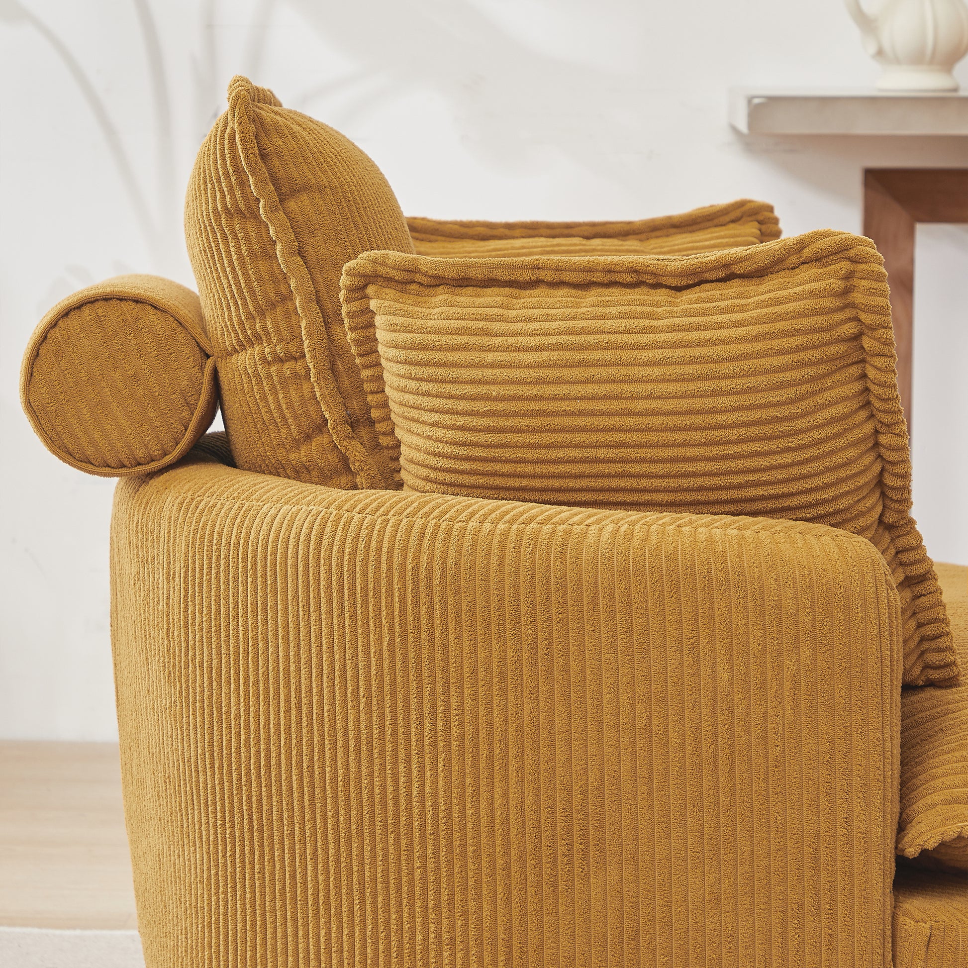 38"W Oversized Swivel Chair With Moon Storage Ottoman For Living Room, Modern Accent Round Loveseat Circle Swivel Barrel Chairs For Bedroom Cuddle Sofa Chair Lounger Armchair, 4 Pillows,Corduroy Yellow Foam Corduroy 1 Seat