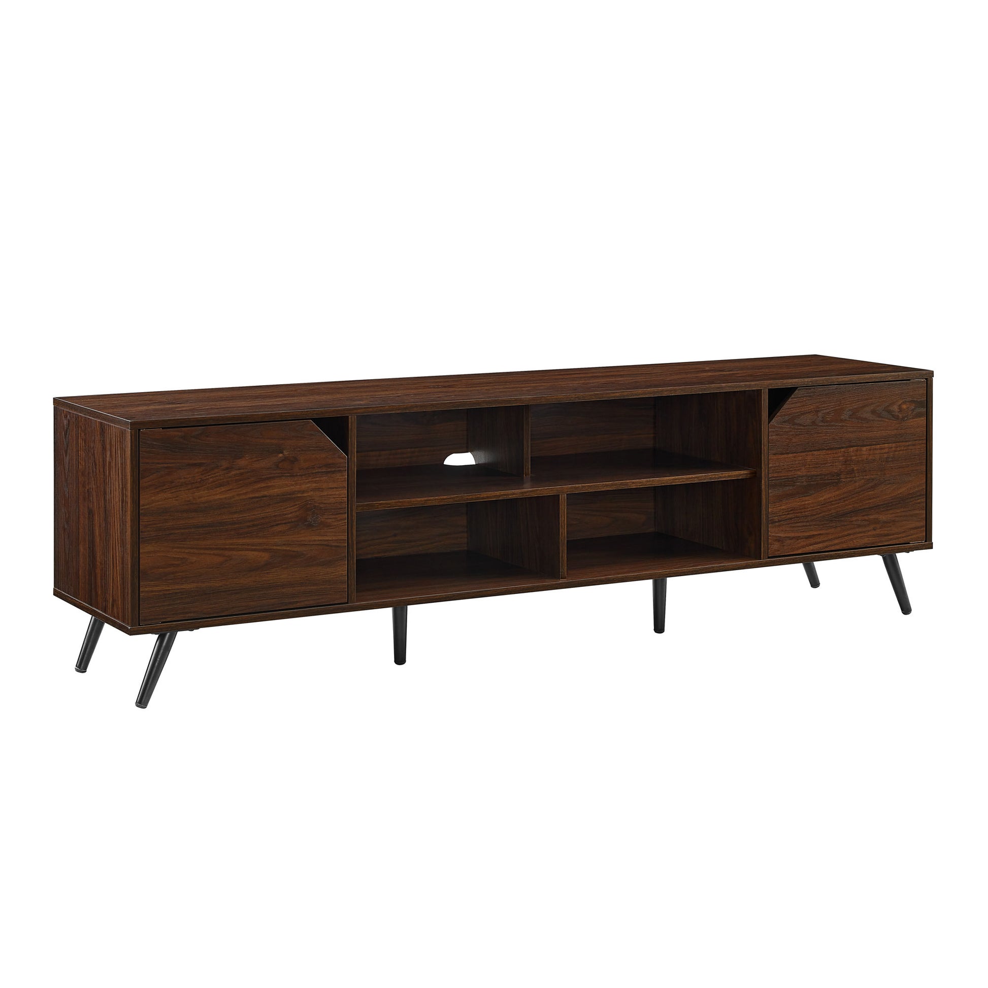 Contemporary 2 Door Minimalist Tv Stand For Tvs Up To 80 Inches Dark Walnut Dark Brown 80 89 Inches Mdf Mdf